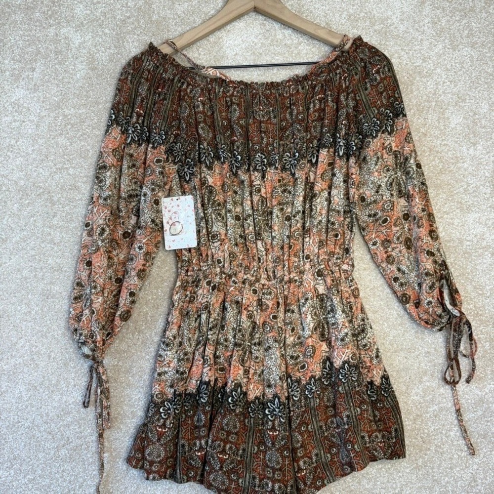 NWT FREE PEOPLE Romper Women's‎ Small Boho Paisley Bell Sleeve - Picture 11 of 12
